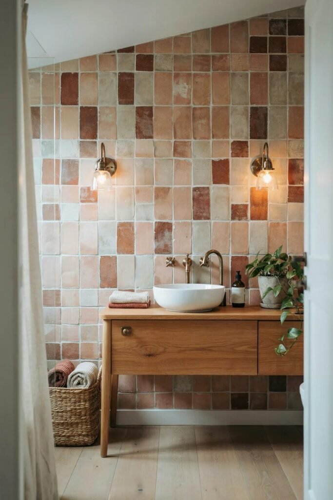 earth tone bathroom designs ideas terracotta wall