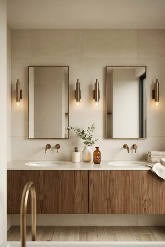earth tone bathroom designs ideas walnut beige