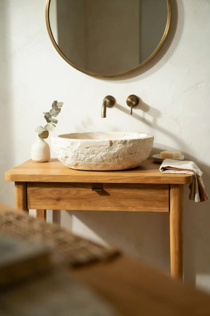 earth tone bathroom designs ideas stone sink