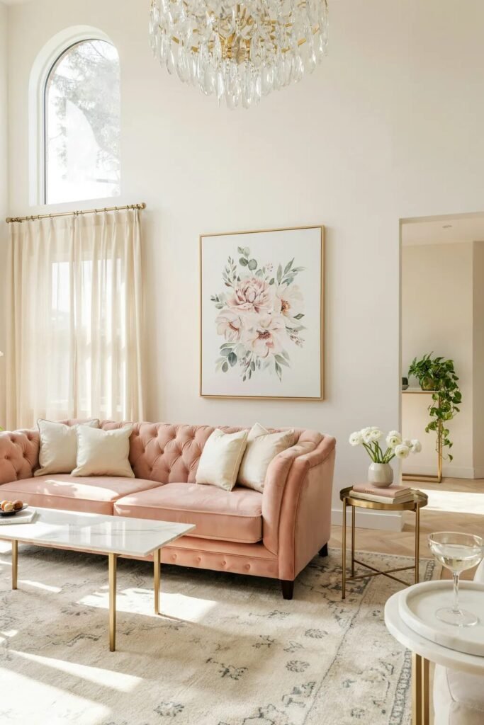 Pink living room couches design ideas