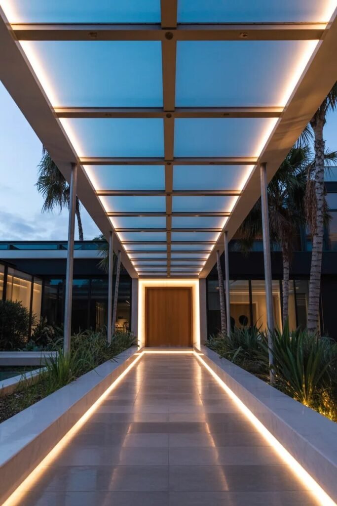 Luxury corridor ceiling design glass bridge