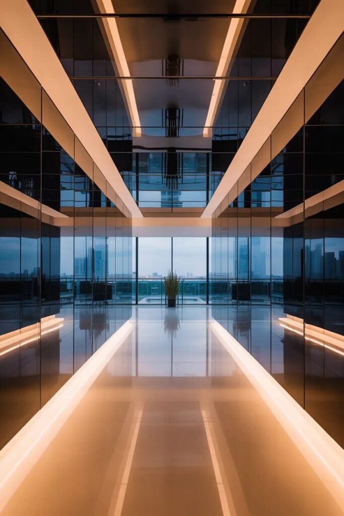 Luxury corridor ceiling design black glass