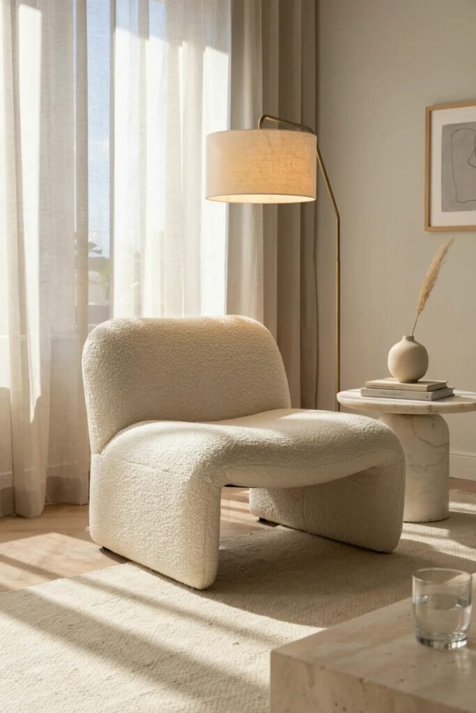 Cozy reading chair ideas 6 Bouclé cozy reading chair ideas