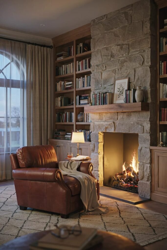 Cozy reading chair ideas 7 Fireplace cozy reading chair ideas