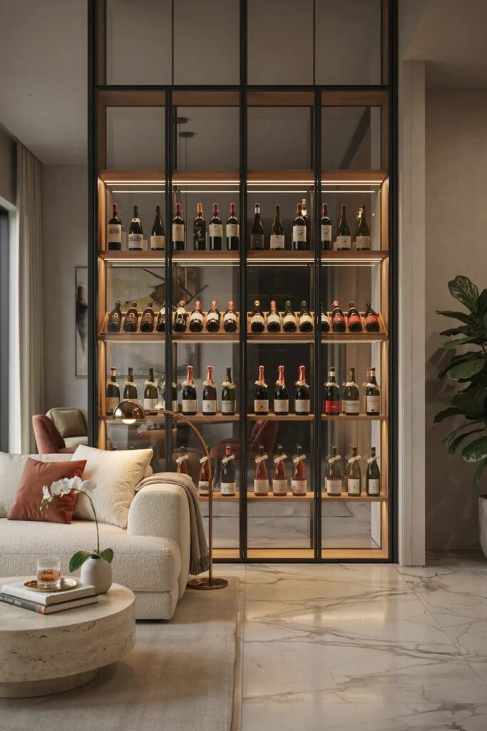 28 living room divider ideas 10 Wine display living room divider ideas