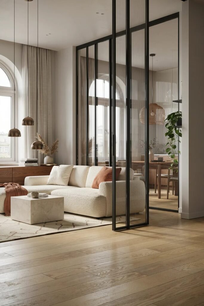 28 living room divider ideas 13 Reeded glass living room divider ideas