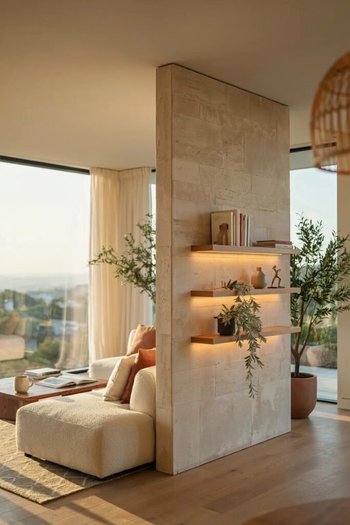 28 living room divider ideas 15 Travertine living room divider ideas