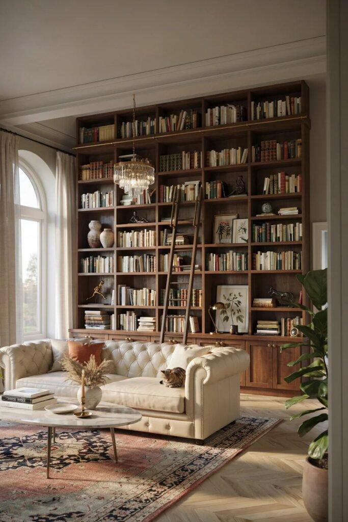 28 living room divider ideas 17 Library living room divider ideas