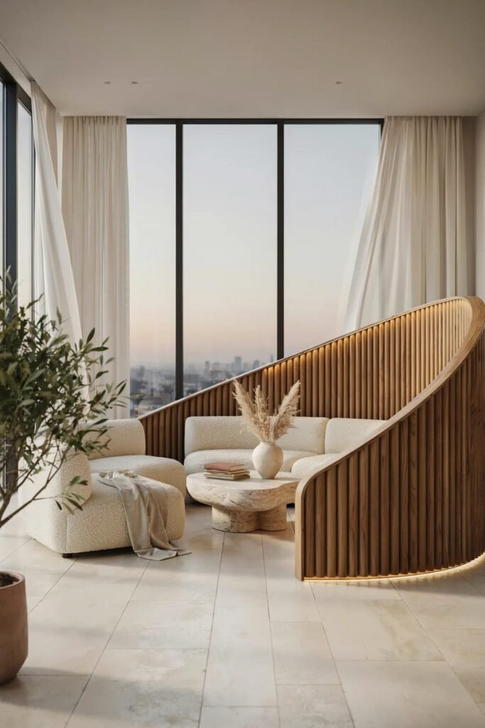 28 living room divider ideas 26 Curved wood living room divider ideas
