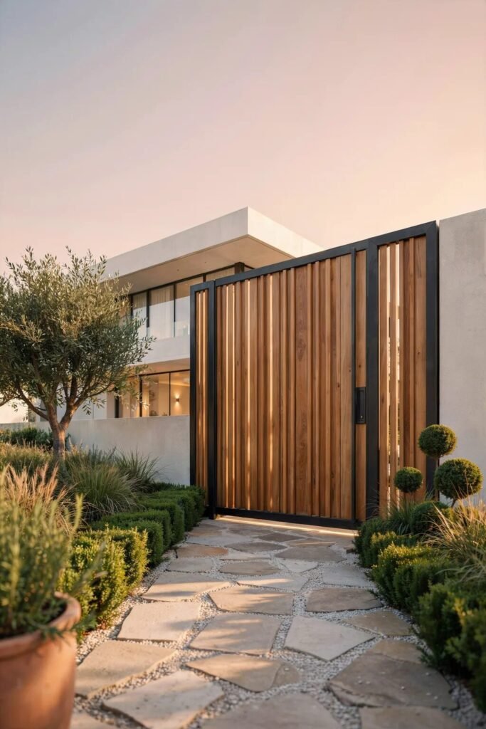 Modern main gate design 3 Wooden modern main gate design