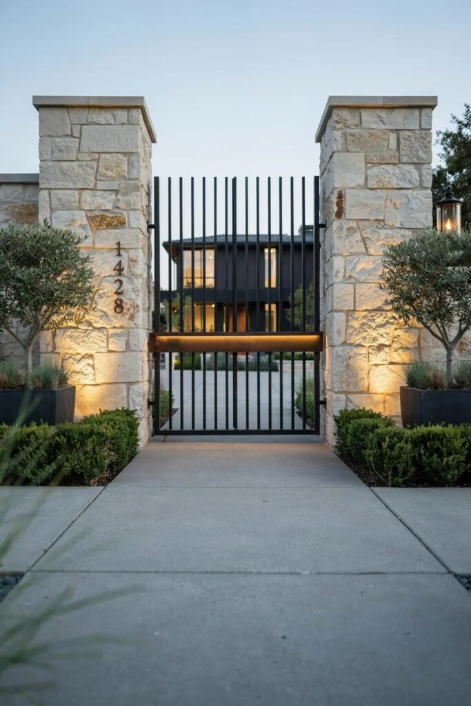 Modern main gate design 8 Stone modern main gate design
