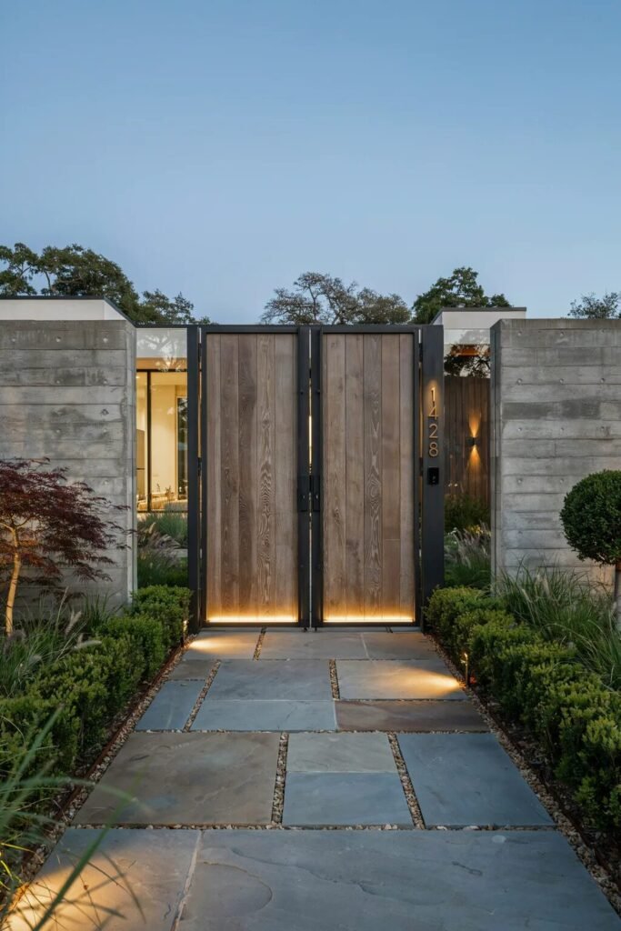 Modern main gate design 15 Wood-look modern main gate design