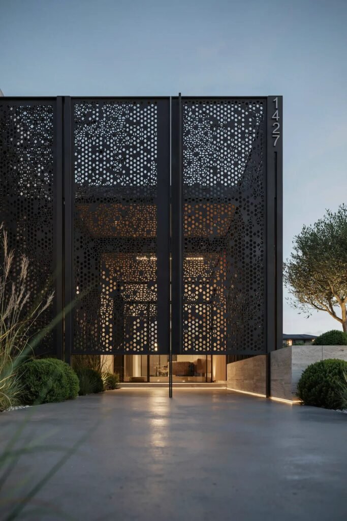 Modern main gate design 18 Perforated modern main gate design