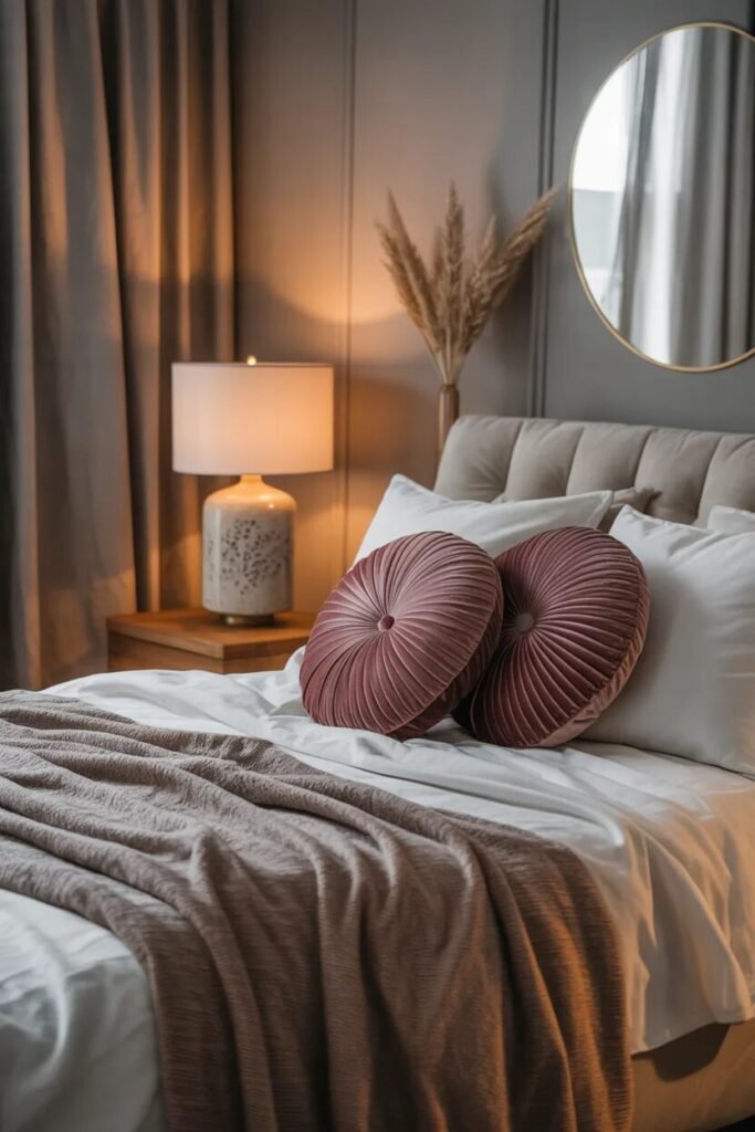 cozy bedroom ideas velvet cushions