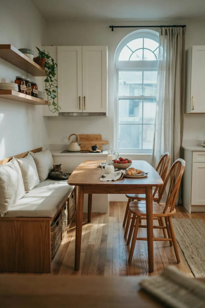 Small breakfast nook ideas storage bench