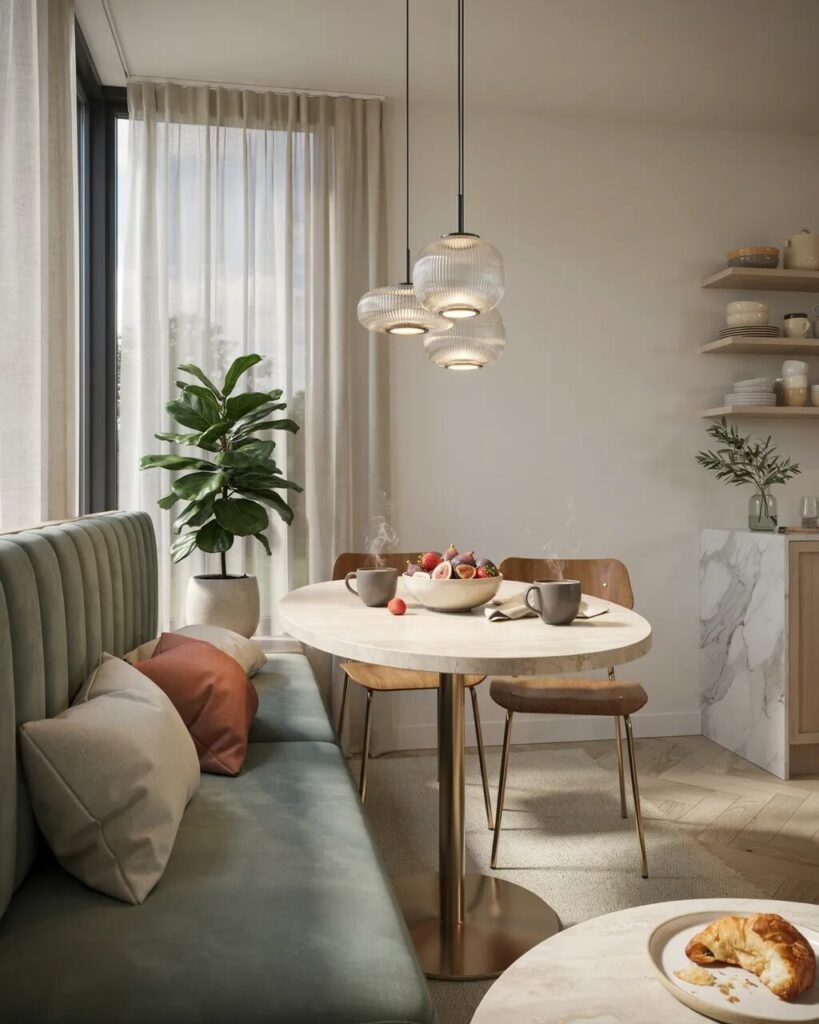 Small breakfast nook ideas velvet seating