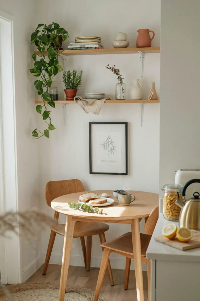 Small breakfast nook ideas floating shelves