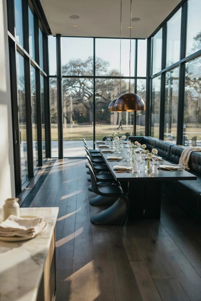 Moody breakfast nook glass wall