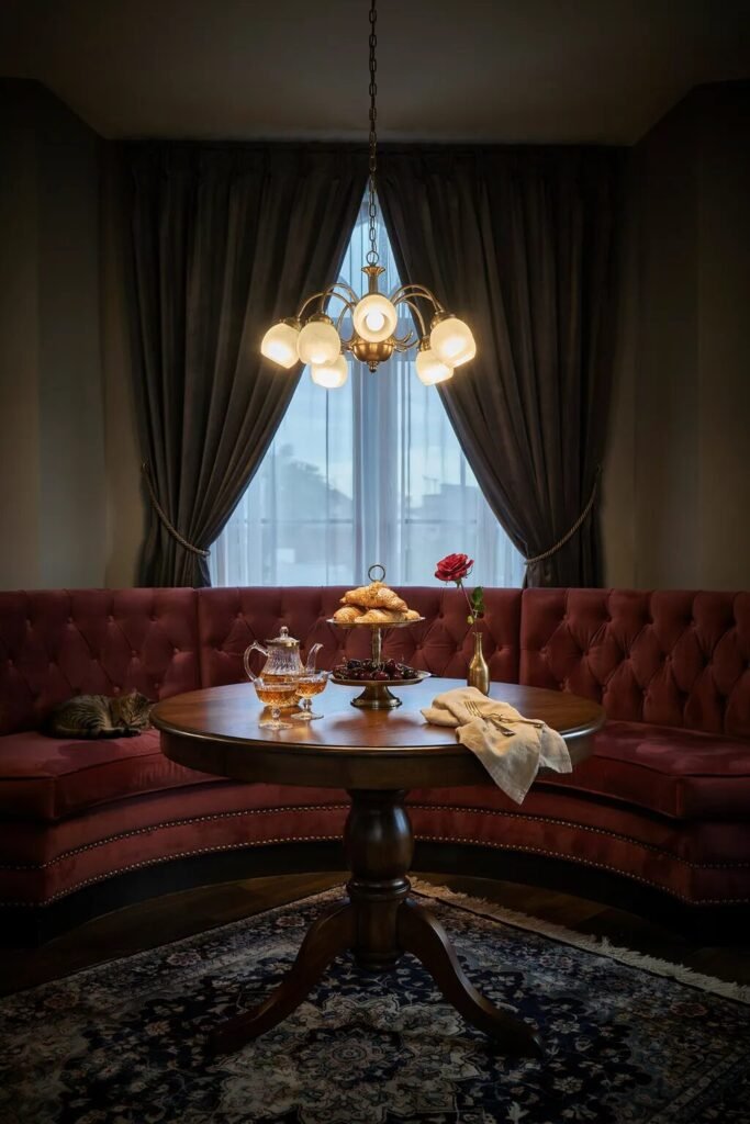 Moody breakfast nook burgundy velvet