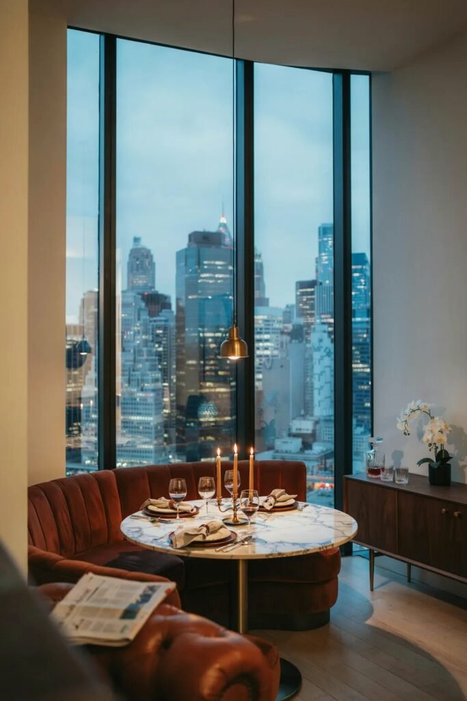 Moody breakfast nook skyline view