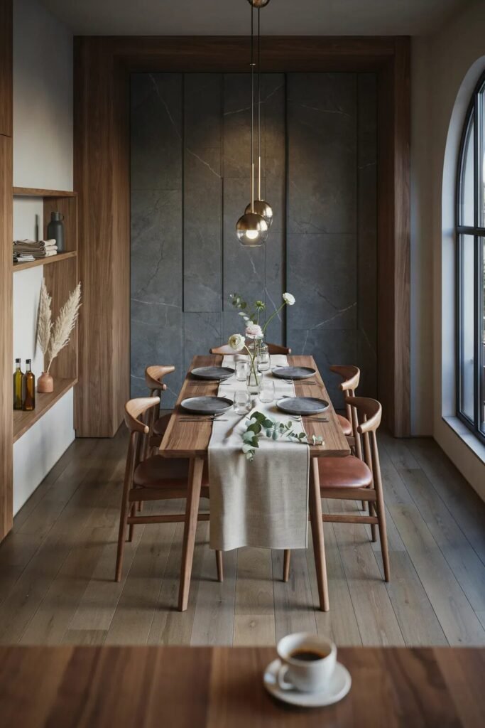 Moody breakfast nook stone wood
