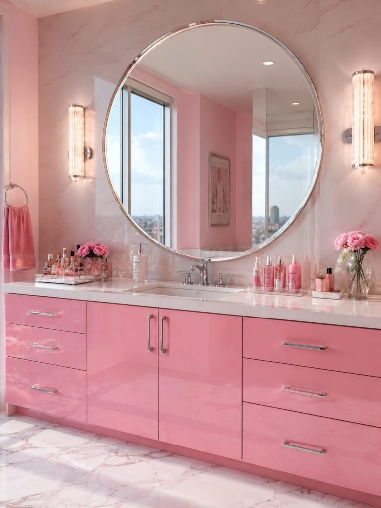Y2K Bathroom ideas 4 Large round mirror Y2K bathroom ideas