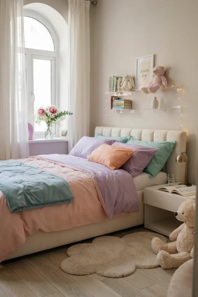 2000s teen bedroom design 19 Rainbow pastel 2000s teen bedroom design