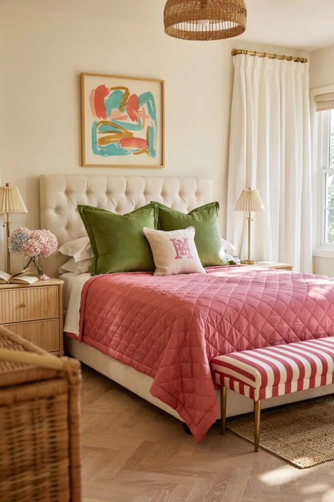 Preppy bedroom design 2 Pink and green preppy bedroom design
