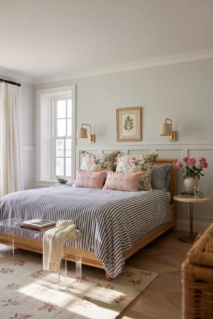 Preppy bedroom design 3 Striped preppy bedroom design bedding