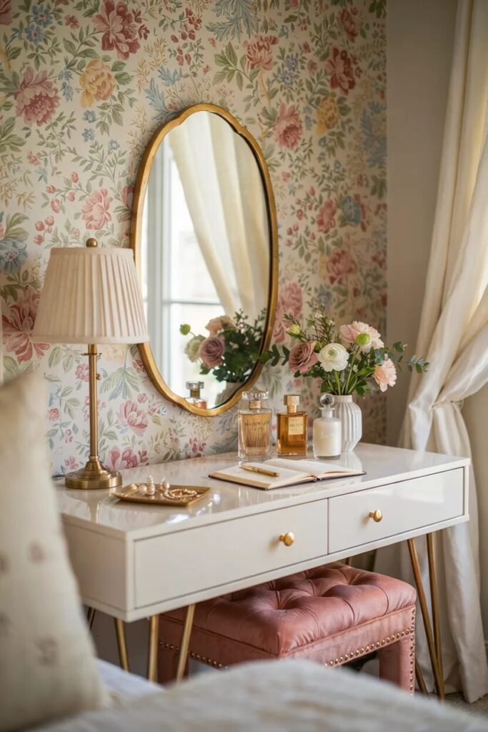 Preppy bedroom design 11 Preppy bedroom design vanity area