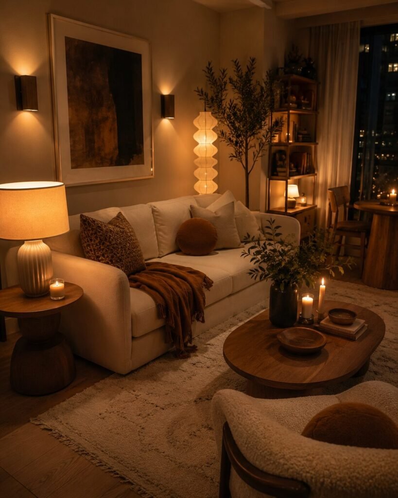 Cute homey apartment ideas warm lighting