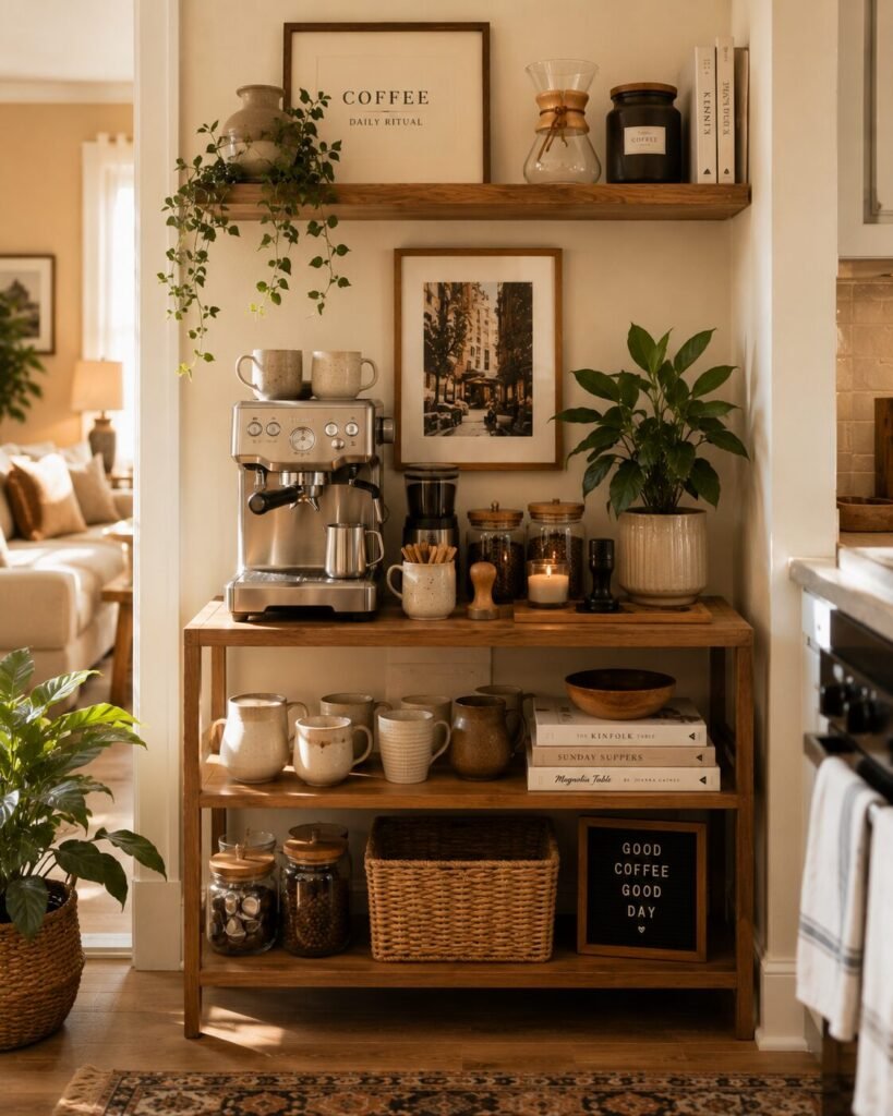 Cute homey apartment ideas coffee station