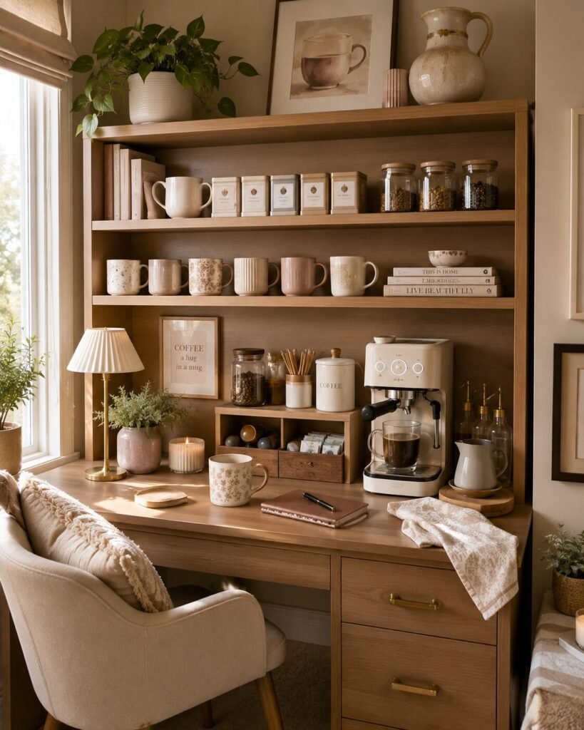 Cute desk hutch ideas coffee station