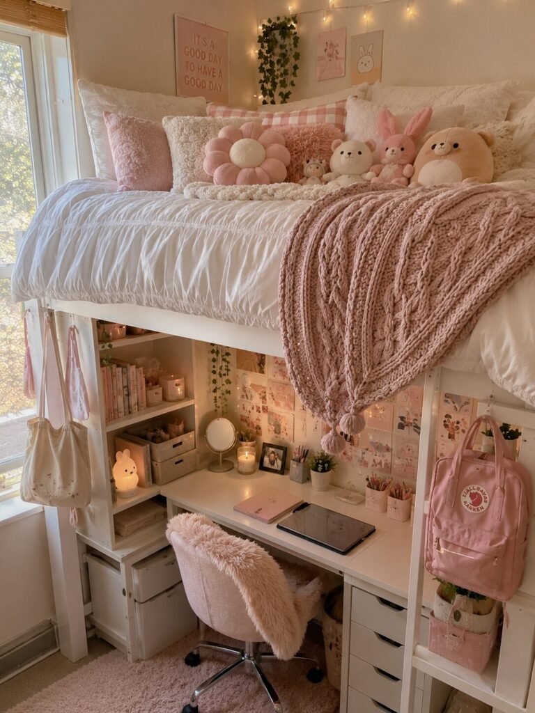 15 lofted bed dorm room ideas plushies