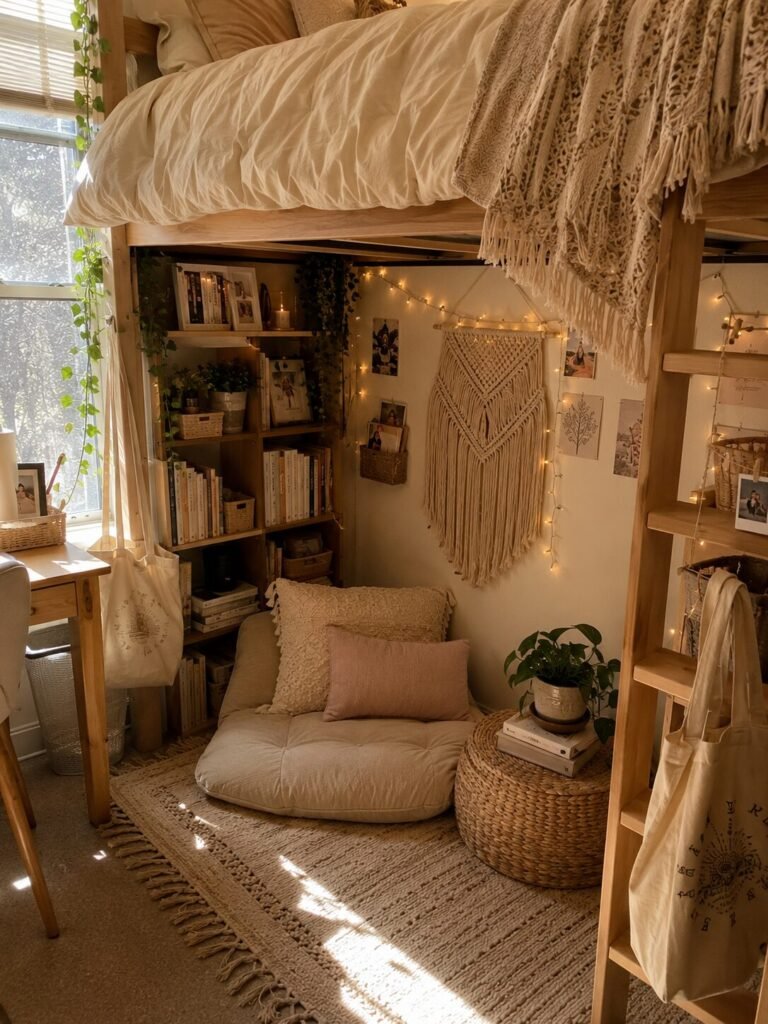 15 lofted bed dorm room ideas boho nook