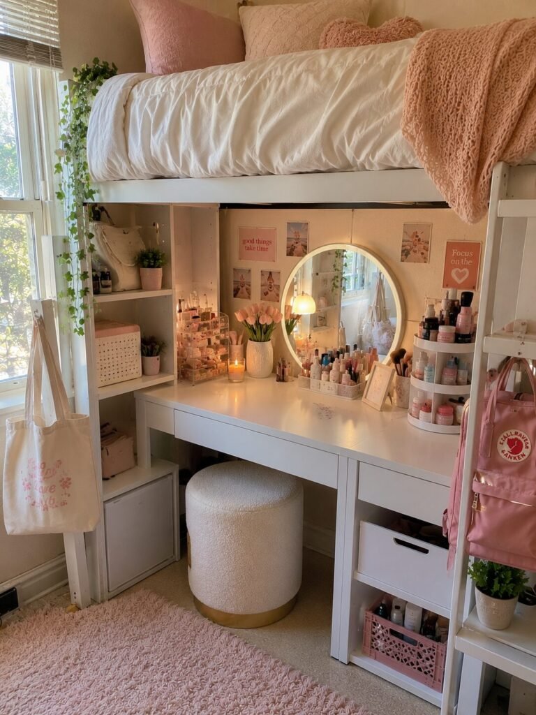 15 lofted bed dorm room ideas cute vanity