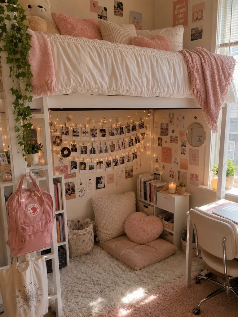 15 lofted bed dorm room ideas photo wall