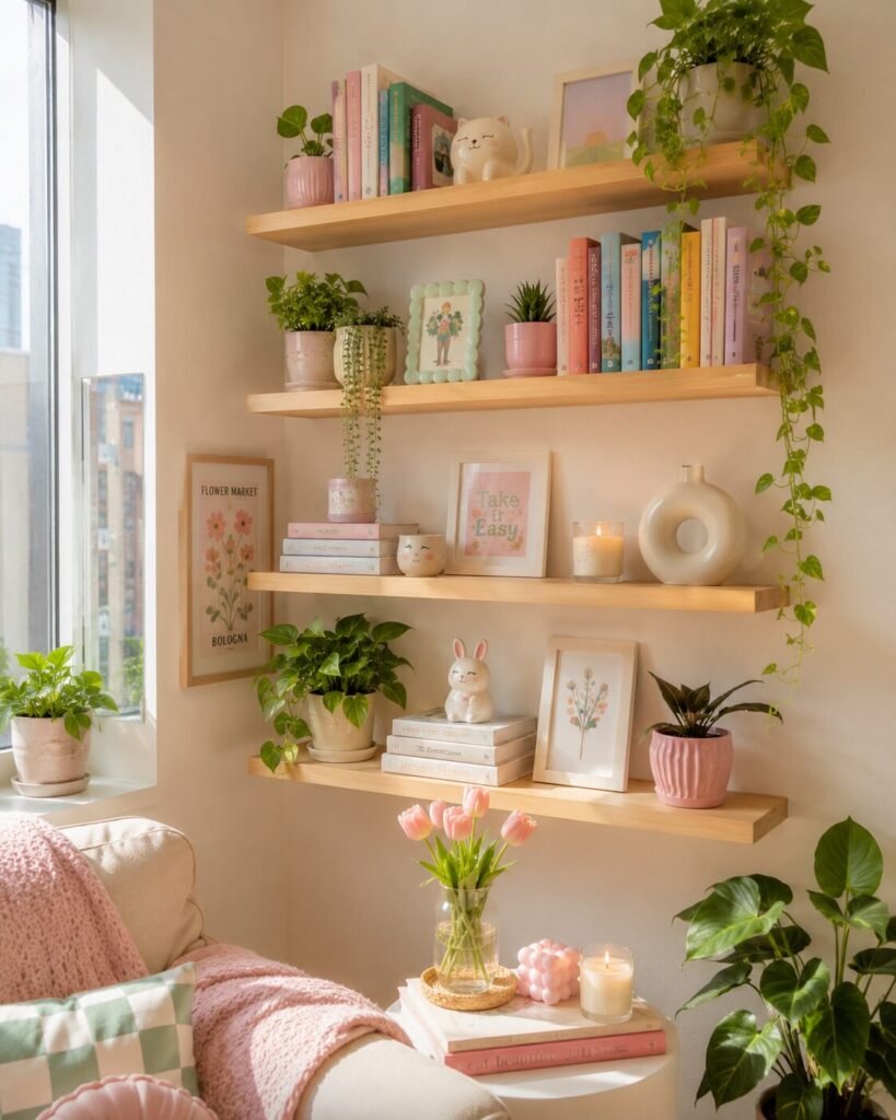 Cute apartment decoration on a budget wall shelves