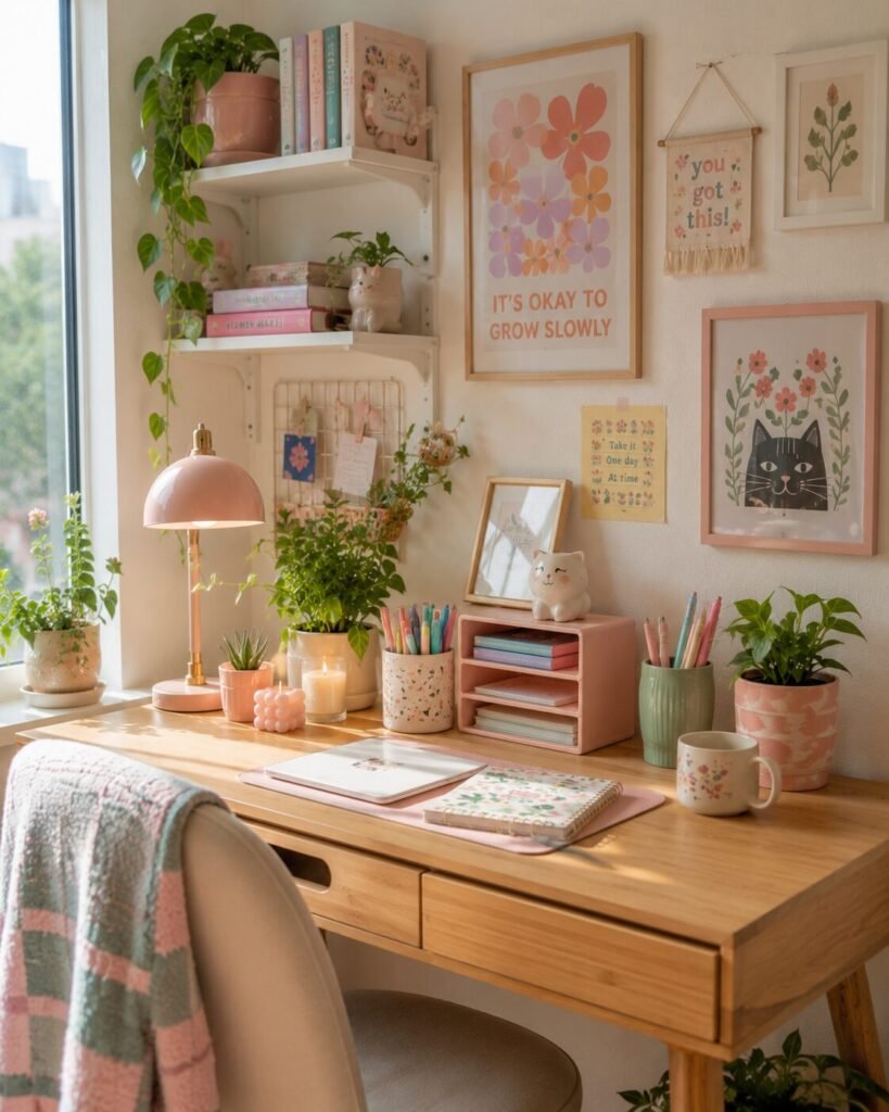 Cute apartment decoration on a budget desk setup