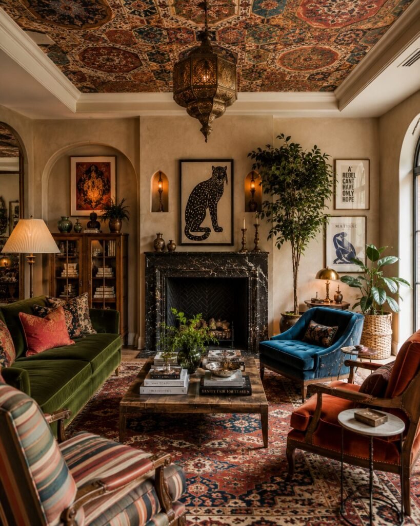 Eclectic living room ideas 11 Eclectic living room ideas with accent ceiling
