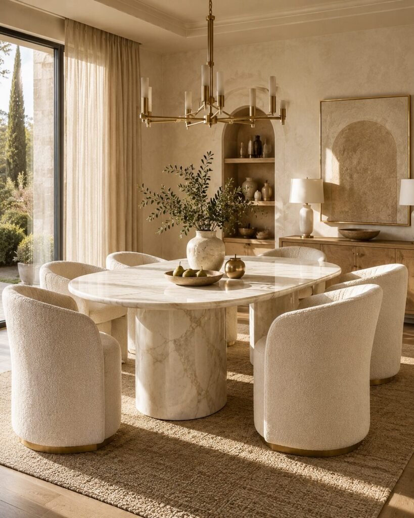 Dining room decoration ideas bouclé chairs