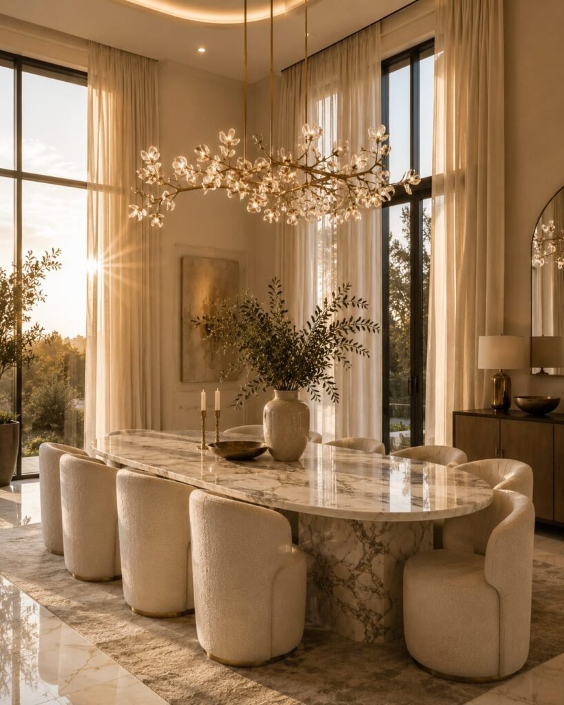 Dining room decoration ideas linen curtains