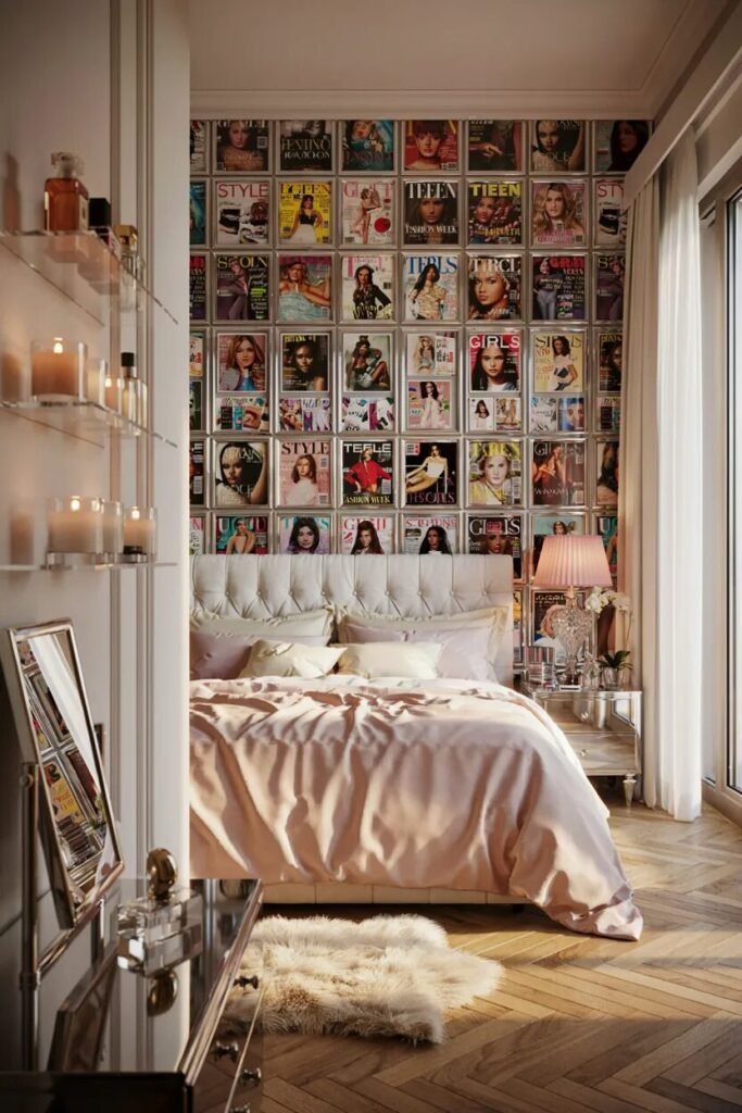 2000s teen bedroom design 22 Magazine wall 2000s teen bedroom design