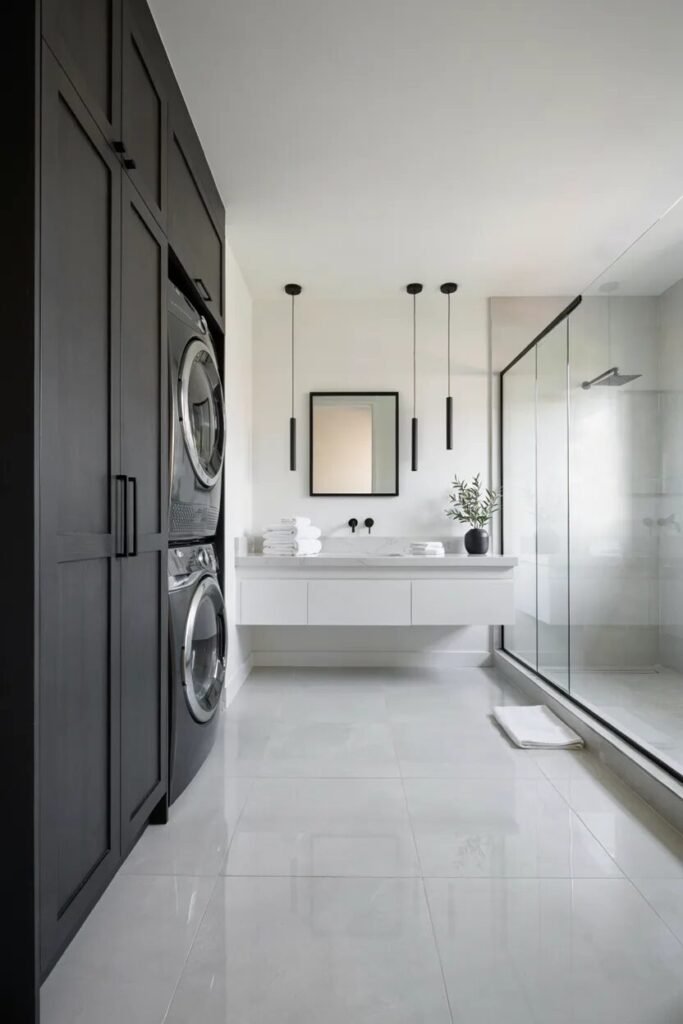 laundry room bathroom combo ideas 10 Black and white laundry room bathroom combo ideas