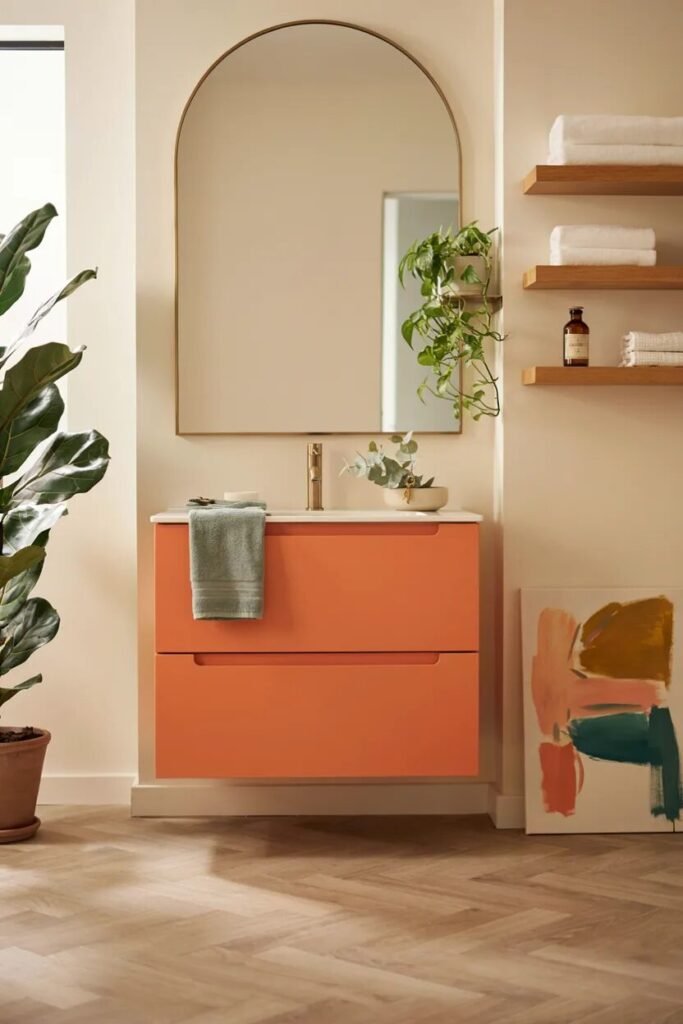 Dopamine bathroom decor ideas 7 Orange vanity dopamine bathroom decor ideas