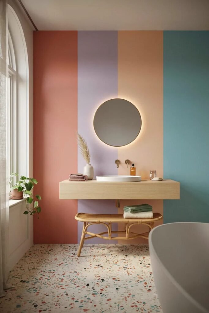 Dopamine bathroom decor ideas 8 Color block dopamine bathroom decor ideas