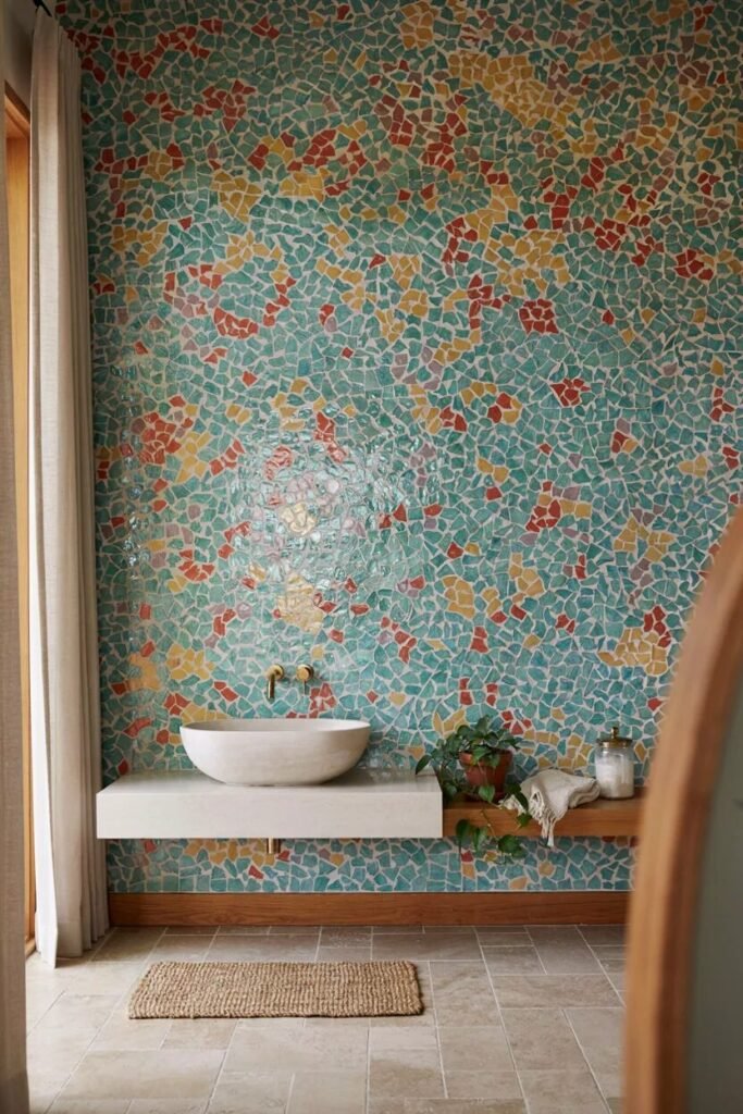Dopamine bathroom decor ideas 12 Rainbow mosaic dopamine bathroom decor ideas