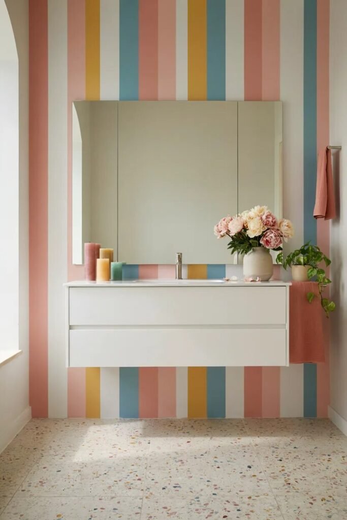 Dopamine bathroom decor ideas 19 Candy stripe dopamine bathroom decor ideas