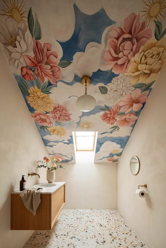 Dopamine bathroom decor ideas 24 Ceiling mural dopamine bathroom decor ideas