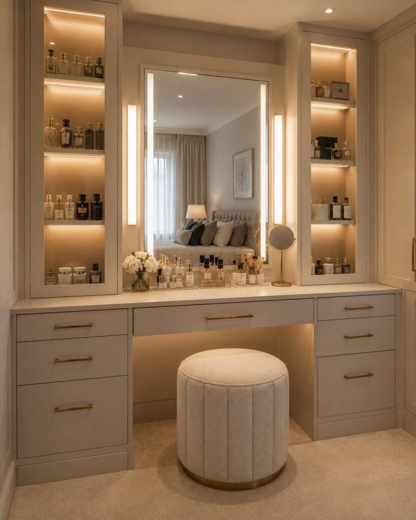 30 vanity setup ideas built-in storage